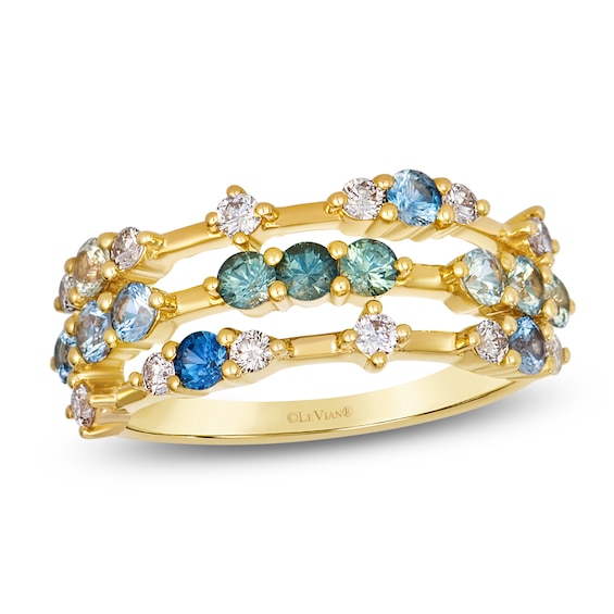 Le Vian Natural Montana Sapphire Three-Row Open Shank Ring 1/3 ct tw Diamonds 14K Honey Gold