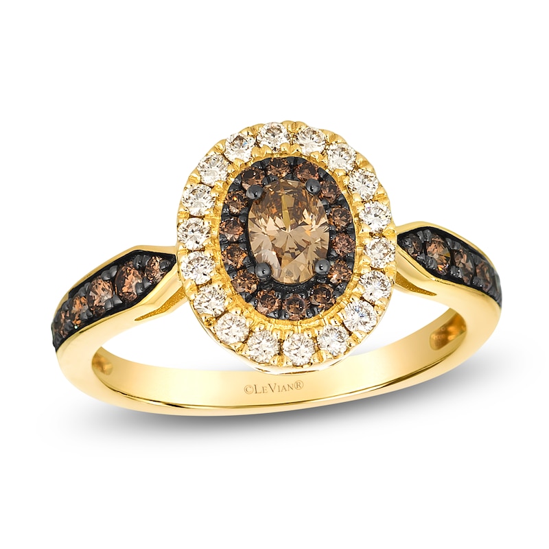 Main Image 1 of Le Vian Chocolate Diamonds Oval Double Halo Ring 3/4 ct tw 14K Honey Gold