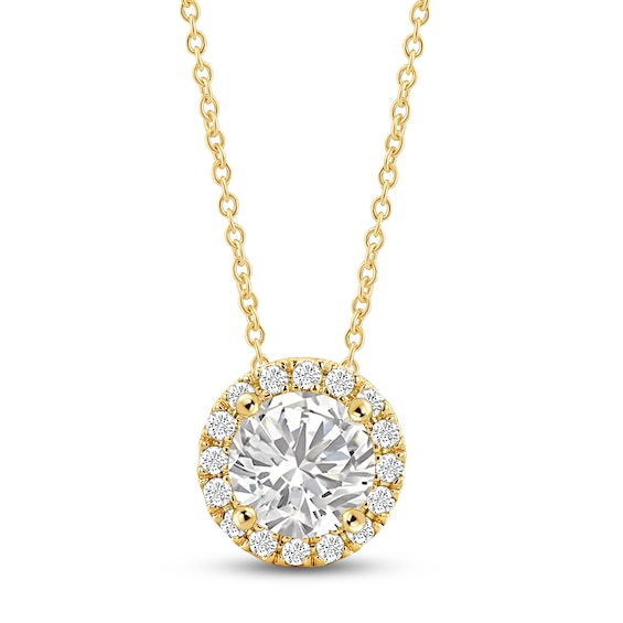 Jared Signature Lab-Grown Diamond Halo Necklace 1-1/2 ct tw 14K Yellow Gold 18"