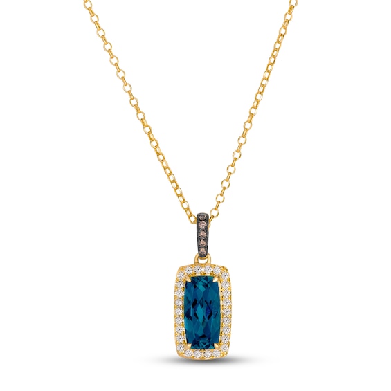 Le Vian Elongated Cushion-Cut Natural London Blue Topaz & Diamond Necklace 1/4 ct tw 14K Honey Gold 19"