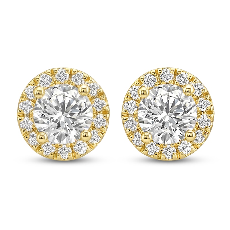 Main Image 1 of Jared Signature Lab-Grown Diamond Halo Stud Earrings 1 ct tw 14K Yellow Gold
