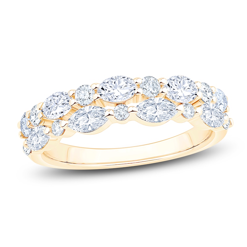 Main Image 1 of Chosen Certified Marquise, Round & Oval-Cut Diamond Two-Row Anniversary Ring 1 ct tw 14K Yellow Gold