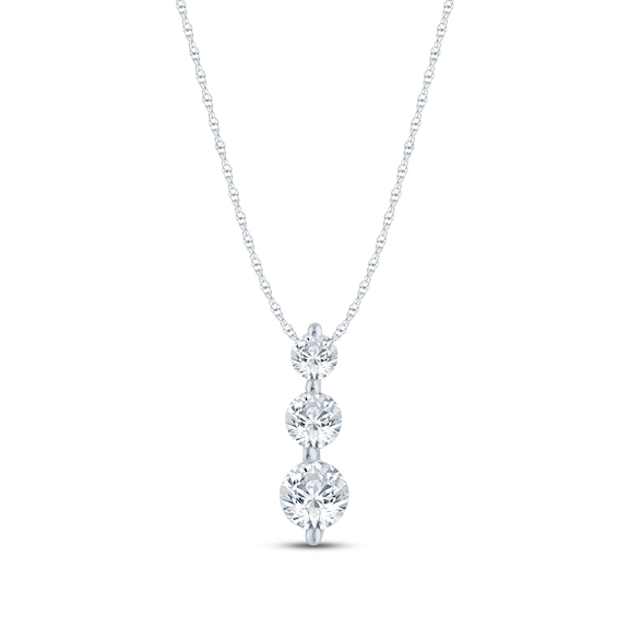 Jared Signature Lab-Grown Diamond Three-Stone Necklace 1 ct tw 10K White Gold 18"