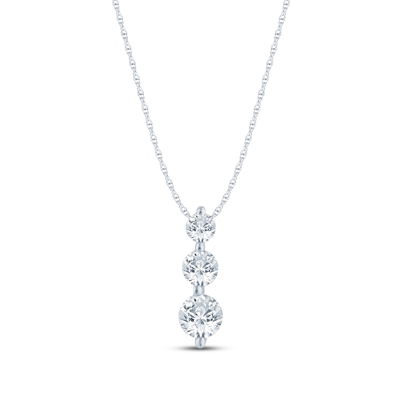 Main Image 1 of Jared Signature Lab-Grown Diamond Three-Stone Necklace 1 ct tw 10K White Gold 18"