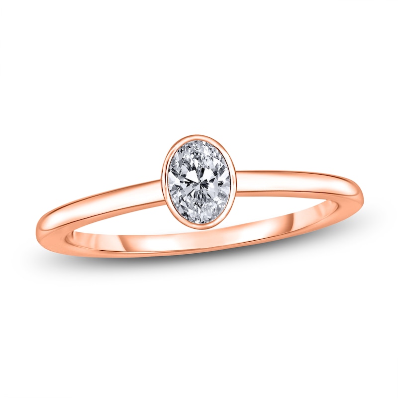 Main Image 1 of Diamond Solitaire Engagement Ring 1/2 ct tw Bezel-Set Oval 14K Rose Gold (I2/I)