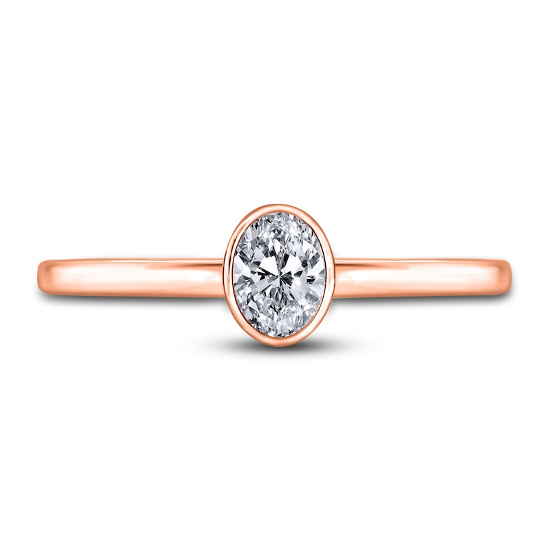 Main Image 3 of Diamond Solitaire Engagement Ring 1/2 ct tw Bezel-Set Oval 14K Rose Gold (I2/I)