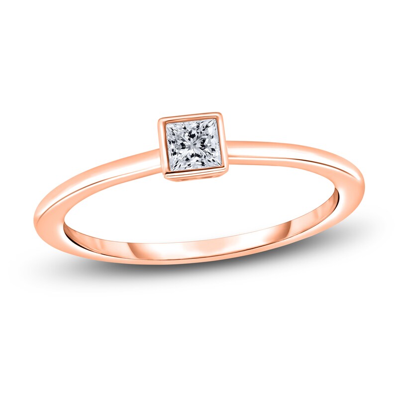 Main Image 1 of Diamond Solitaire Engagement Ring 1/4 ct tw Bezel-Set Princess 14K Rose Gold (I2/I)