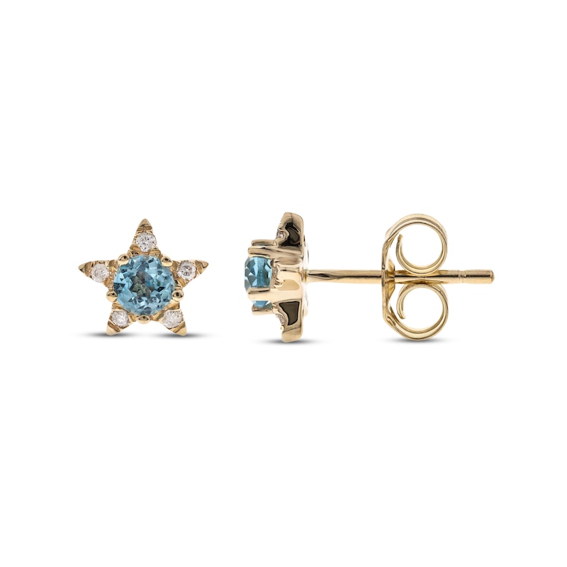 Main Image 1 of Natural Blue Topaz Star Stud Earrings 1/20 ct tw Diamonds 14K Yellow Gold