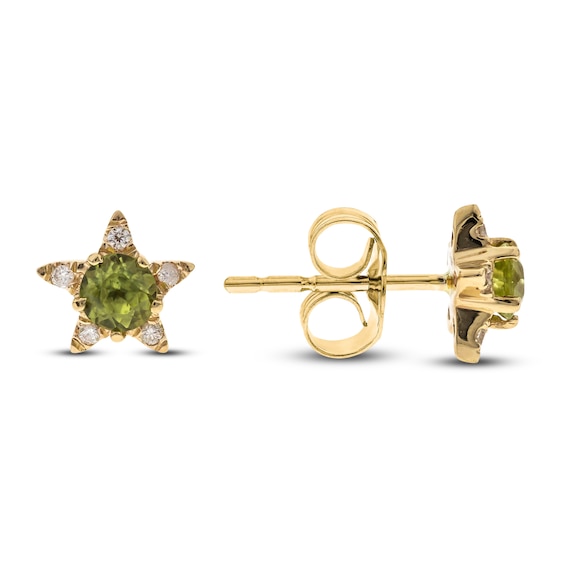 10k Yellow Gold Round Peridot And Diamond Heart Earrings