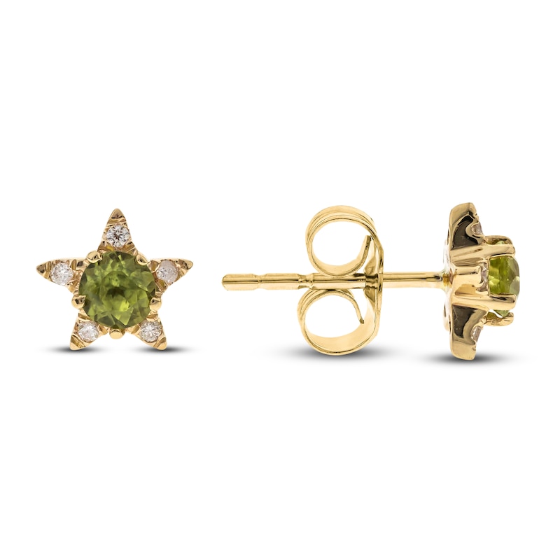 Main Image 1 of Natural Peridot Earrings 1/20 ct tw Diamonds 14K Yellow Gold