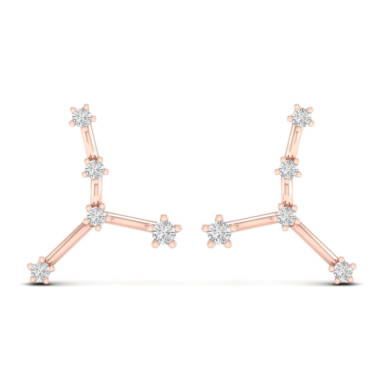 Diamond Cancer Constellation Earrings 1/8 ct tw Round 14K Rose Gold