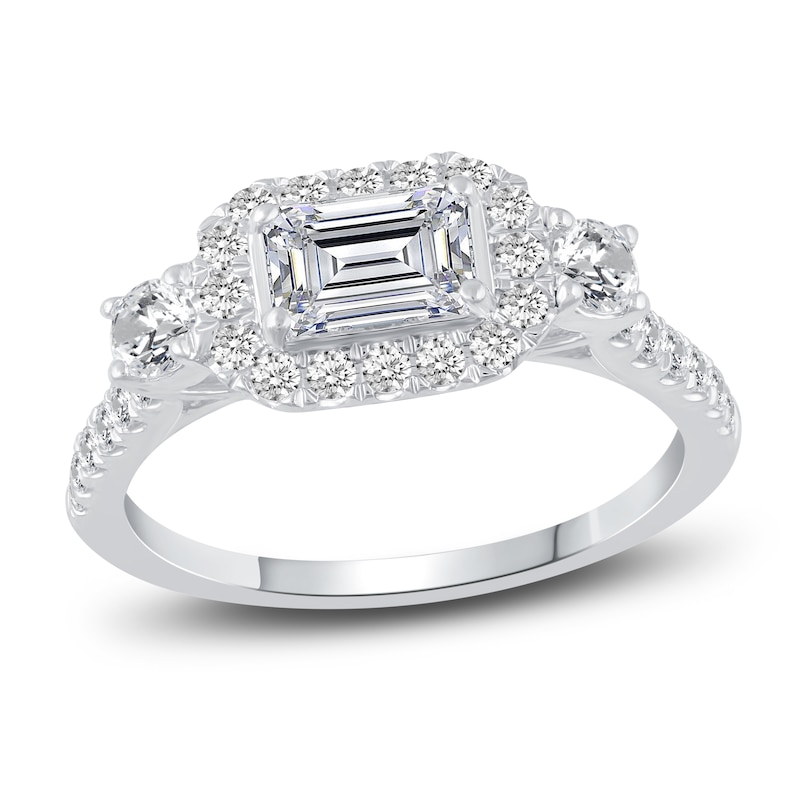 Main Image 1 of Diamond Engagement Ring 1-1/6 ct tw Emerald/Round Platinum