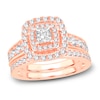 Thumbnail Image 1 of Diamond Double Halo Bridal Set 1-1/2 ct tw Princess/Round 14K Rose Gold