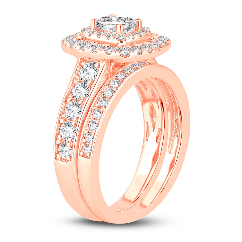 Main Image 2 of Diamond Double Halo Bridal Set 1-1/2 ct tw Princess/Round 14K Rose Gold