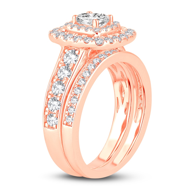 Diamond Double Halo Bridal Set 1-1/2 ct tw Princess/Round 14K Rose Gold ...