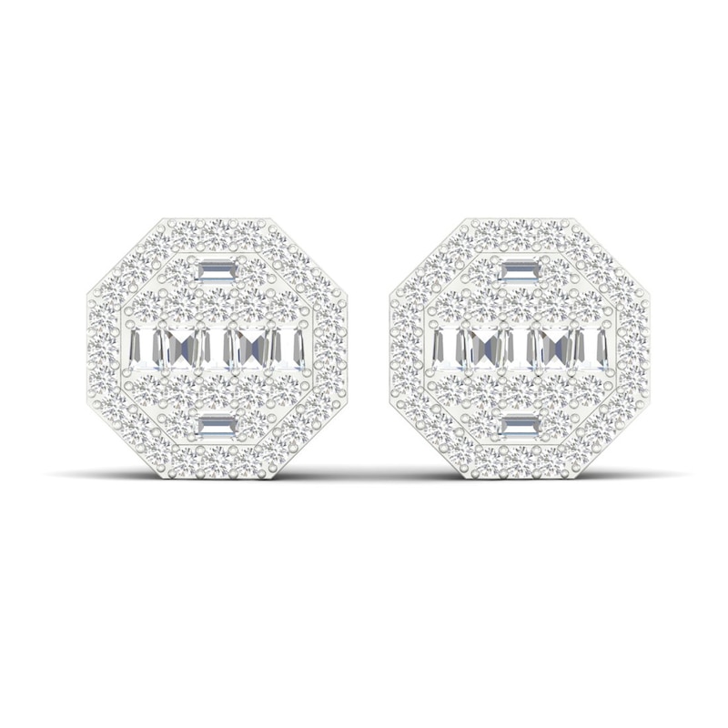 Main Image 1 of Men's Diamond Stud Earrings 1/2 ct tw Round/Baguette 10K White Gold