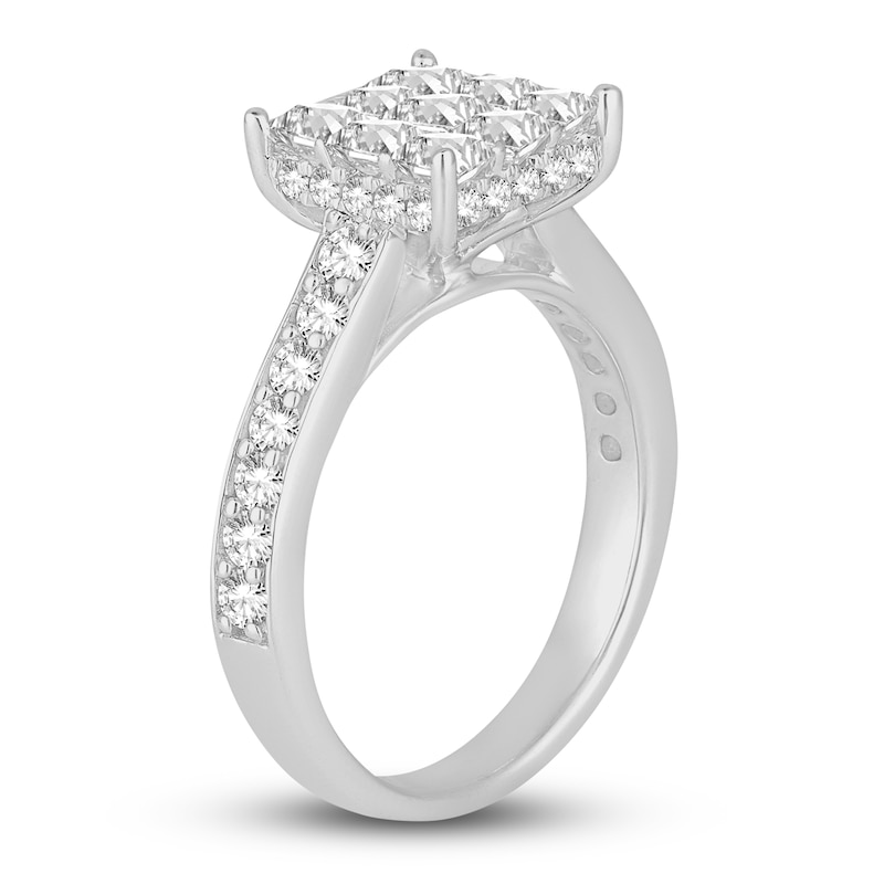Diamond Engagement Ring 1-3/4 ct tw Round/Princess 14K White Gold