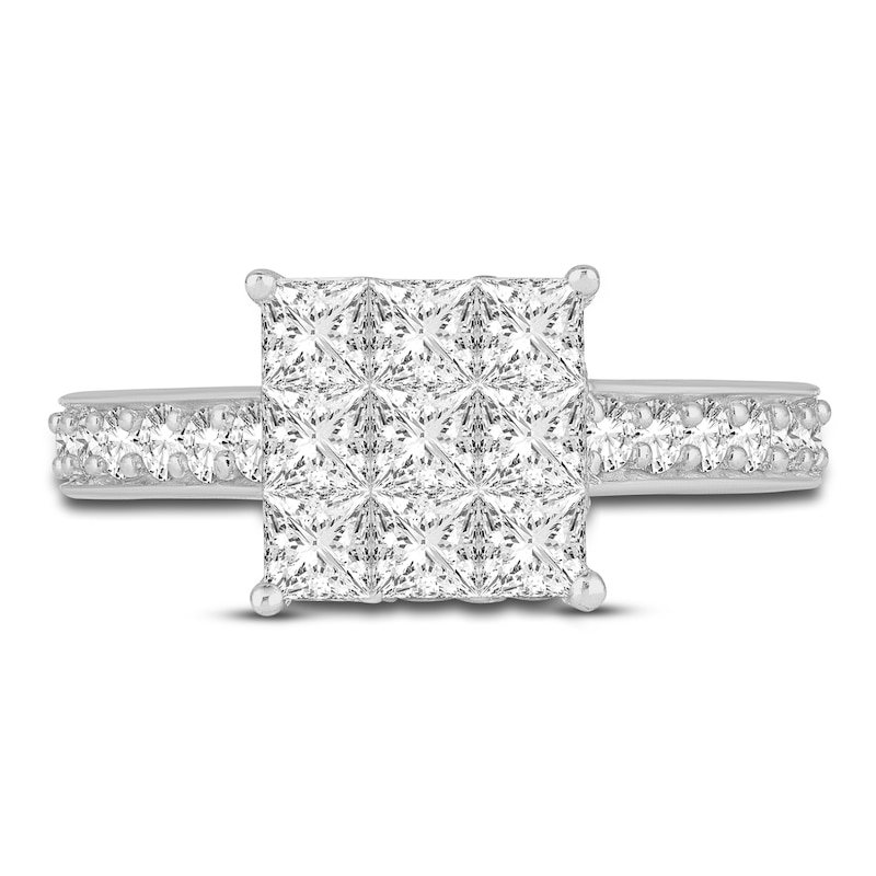 Diamond Engagement Ring 1-3/4 ct tw Round/Princess 14K White Gold