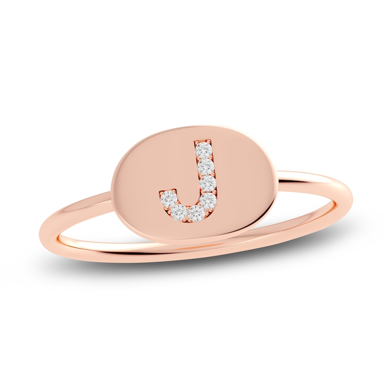 Main Image 1 of Juliette Maison Diamond Initial Oval Signet Ring 1/15 ct tw Round 10K Rose Gold