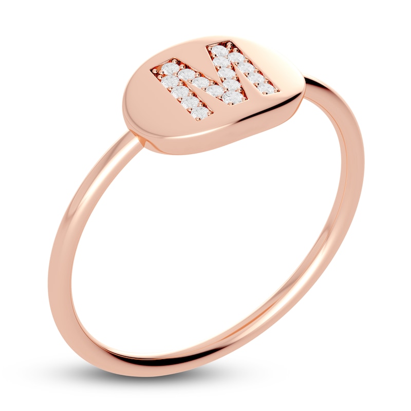 Main Image 2 of Juliette Maison Diamond Initial Oval Signet Ring 1/15 ct tw Round 10K Rose Gold