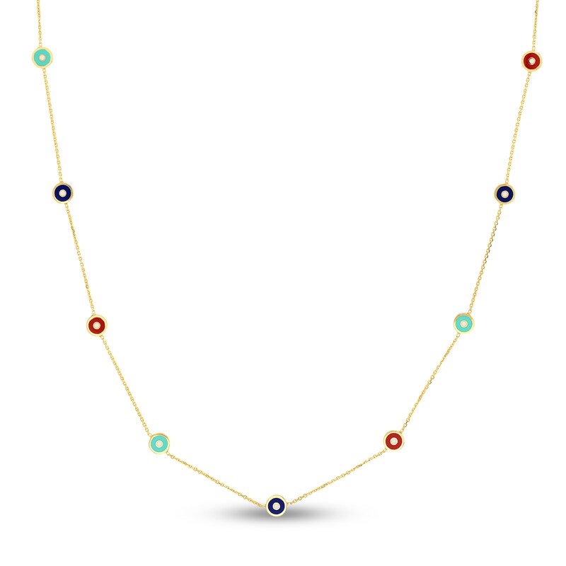 Main Image 1 of Multi-Colored Enamel Circle Necklace 14K Yellow Gold 18"