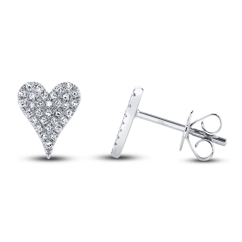 Shy Creation Diamond Heart Earrings 1/8 ct tw Round 14K White Gold SC55006928