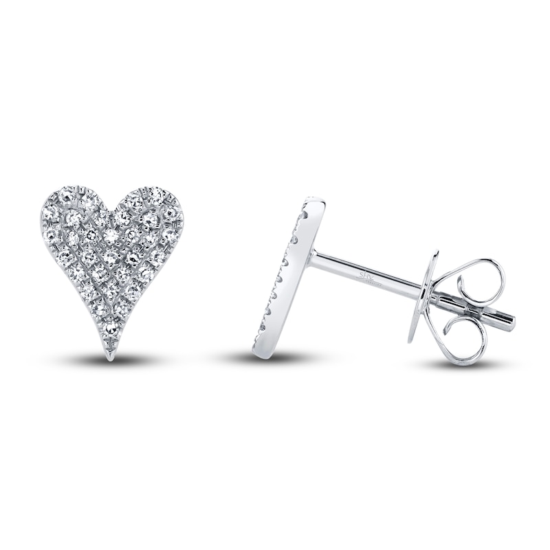 Main Image 2 of Shy Creation Diamond Heart Earrings 1/8 ct tw Round 14K White Gold SC55006928