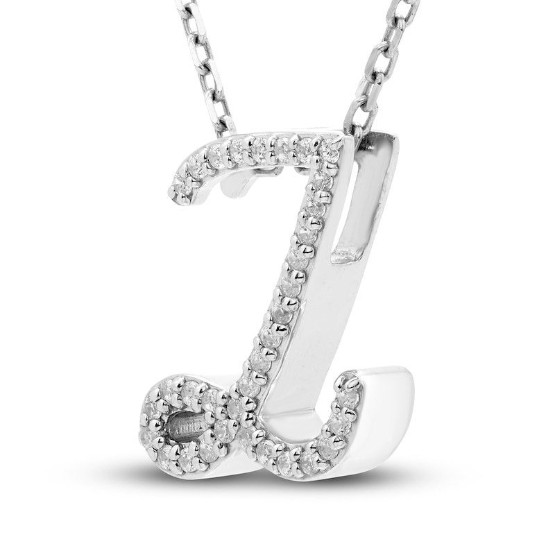 Diamond Letter L Pendant Necklace 1/10 ct tw Round 10K White Gold 18