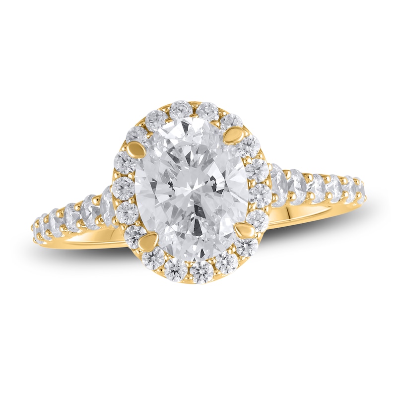 Main Image 1 of Lab-Grown Diamond Engagement Ring 2-3/4 ct tw Oval/Round 14K Yellow Gold