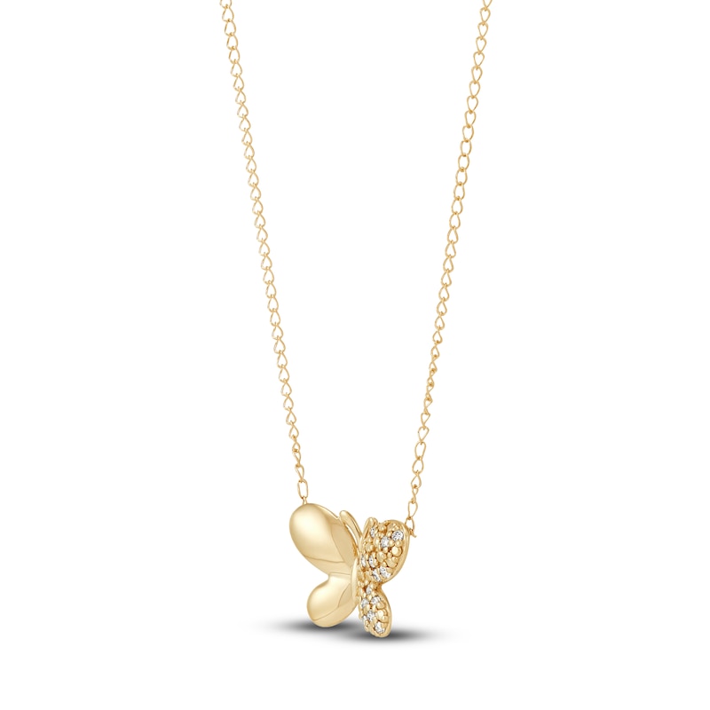 Main Image 2 of Children's Diamond Butterfly Necklace 1/20 ct tw Round 14K Yellow Gold 13"