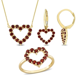 Natural Garnet Necklace, Earring and Ring Set 10K Yellow Gold