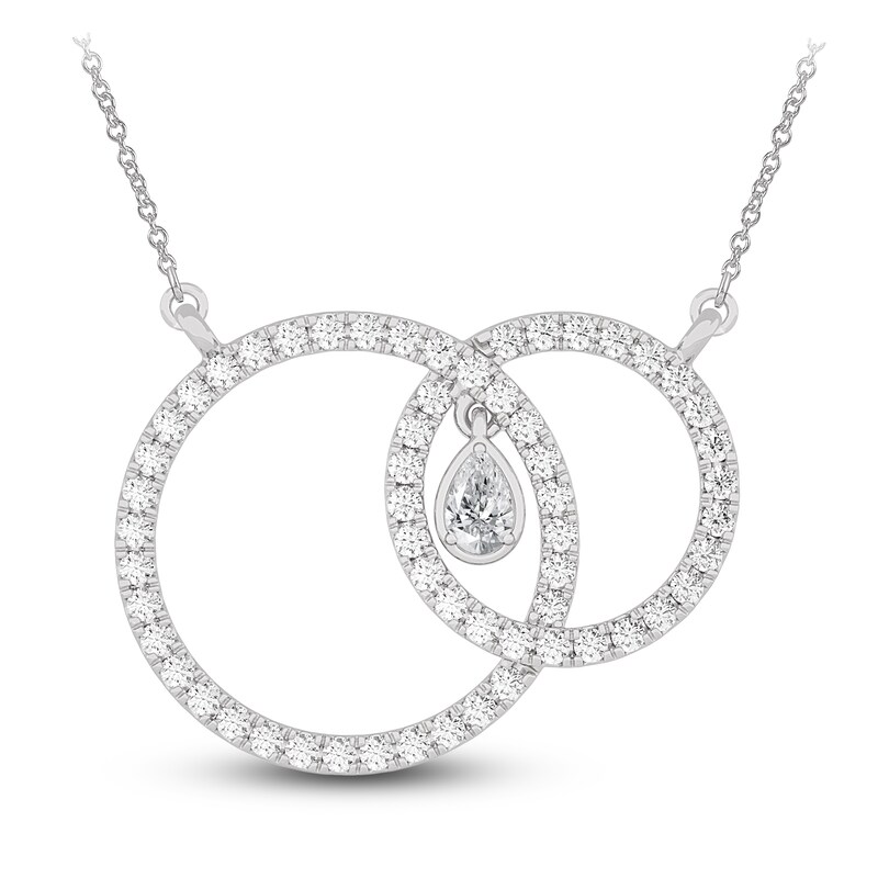 Main Image 1 of Diamond Necklace 7/8 ct tw Pear/Round 14K White Gold 18"