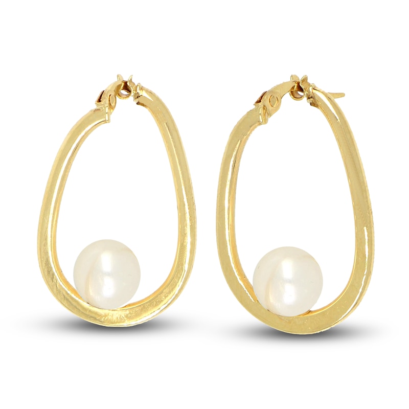 Freshwater Cultured Pearl Hoop Earrings 14K Yellow Gold