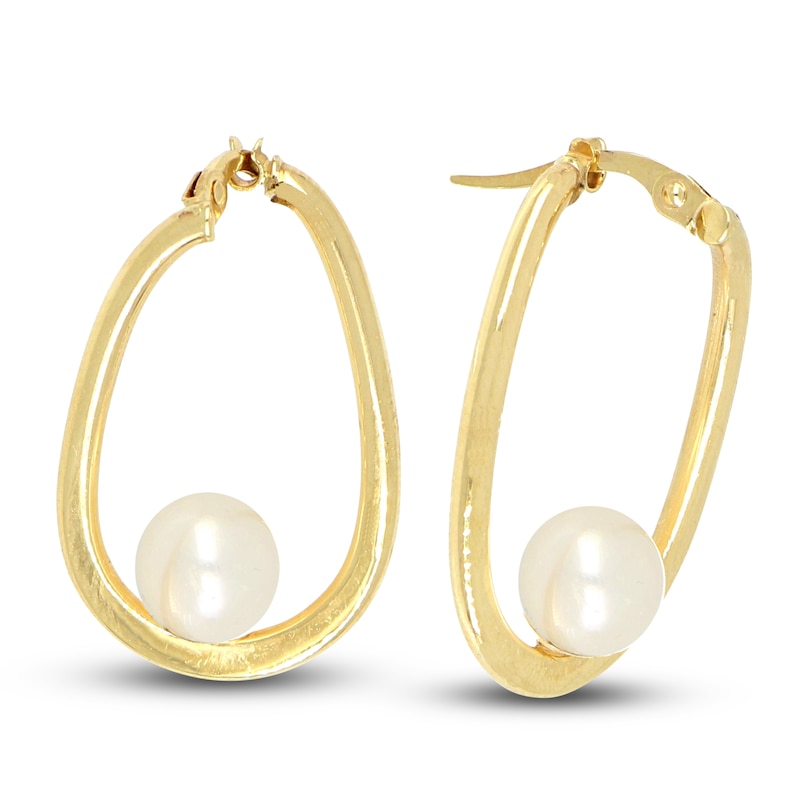 Freshwater Cultured Pearl Hoop Earrings 14K Yellow Gold