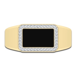 Men's Natural Onyx Ring 1/6 ct tw Diamonds 14K Yellow Gold