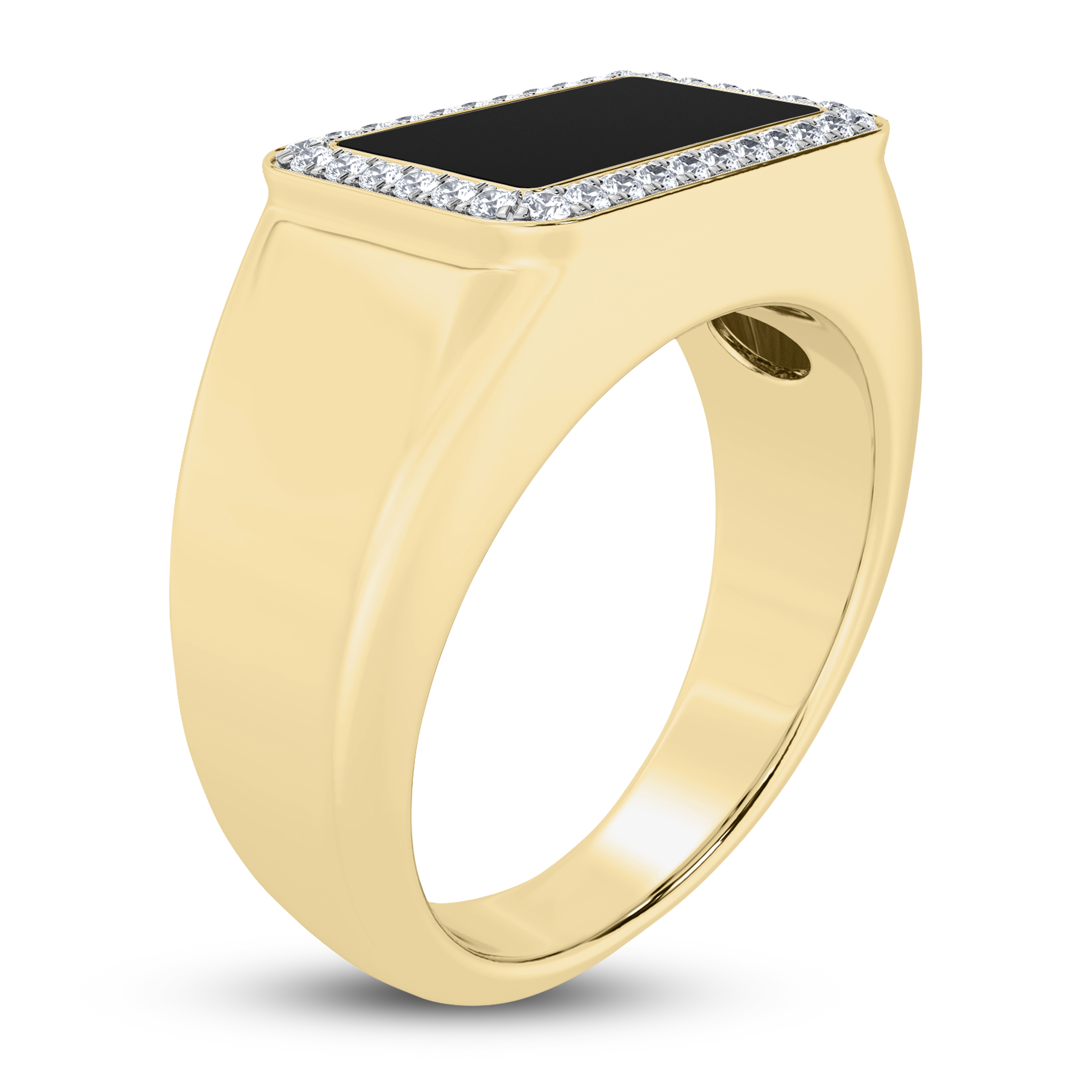 Thumbnail Image 2 of Men's Natural Onyx Ring 1/6 ct tw Diamonds 14K Yellow Gold