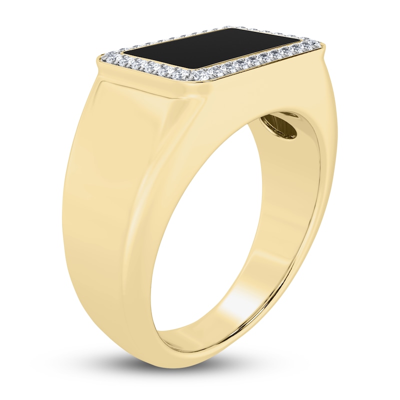 Main Image 2 of Men's Natural Onyx Ring 1/6 ct tw Diamonds 14K Yellow Gold