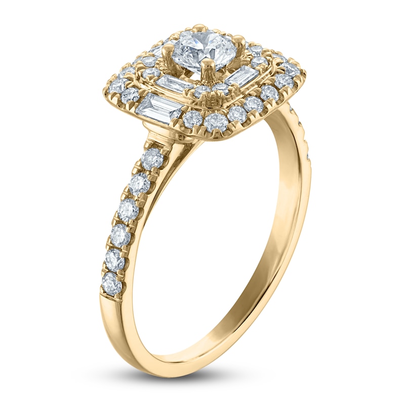 Main Image 2 of Round & Baguette-Cut Diamond Engagement Ring 7/8 ct tw 14K Yellow Gold