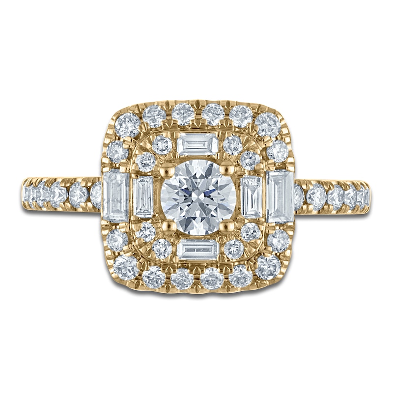 Main Image 3 of Round & Baguette-Cut Diamond Engagement Ring 7/8 ct tw 14K Yellow Gold