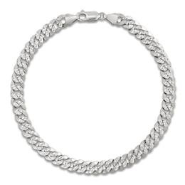 Men's Solid Diamond-Cut Pave Curb Chain Bracelet 14K White Gold 8&quot; 7.7mm