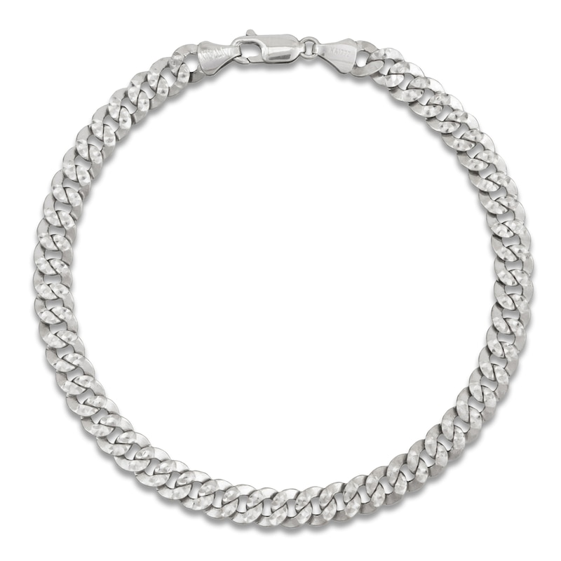 Men's Solid Diamond-Cut Pave Curb Chain Bracelet 14K White Gold 8" 7.7mm