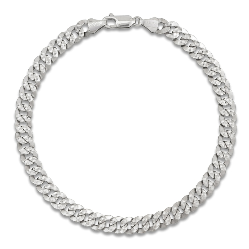 Main Image 1 of Men's Solid Diamond-Cut Pave Curb Chain Bracelet 14K White Gold 8" 7.7mm