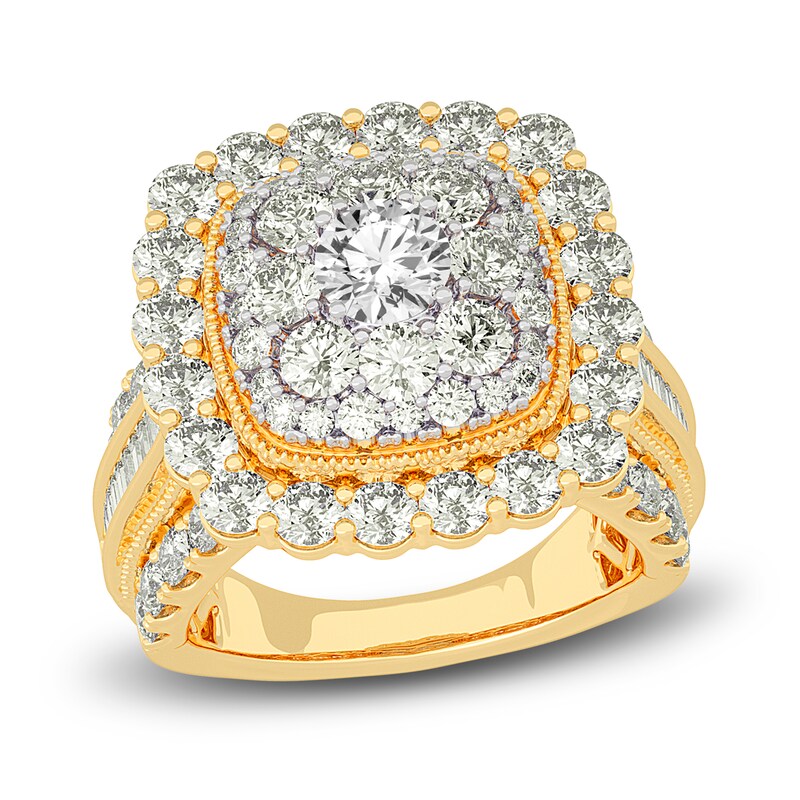 Main Image 1 of Diamond Halo Engagement Ring 4 ct tw Round/Baguette 14K Yellow Gold