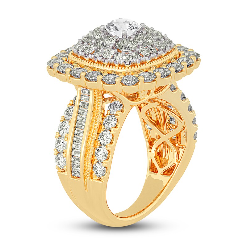 Main Image 2 of Diamond Halo Engagement Ring 4 ct tw Round/Baguette 14K Yellow Gold