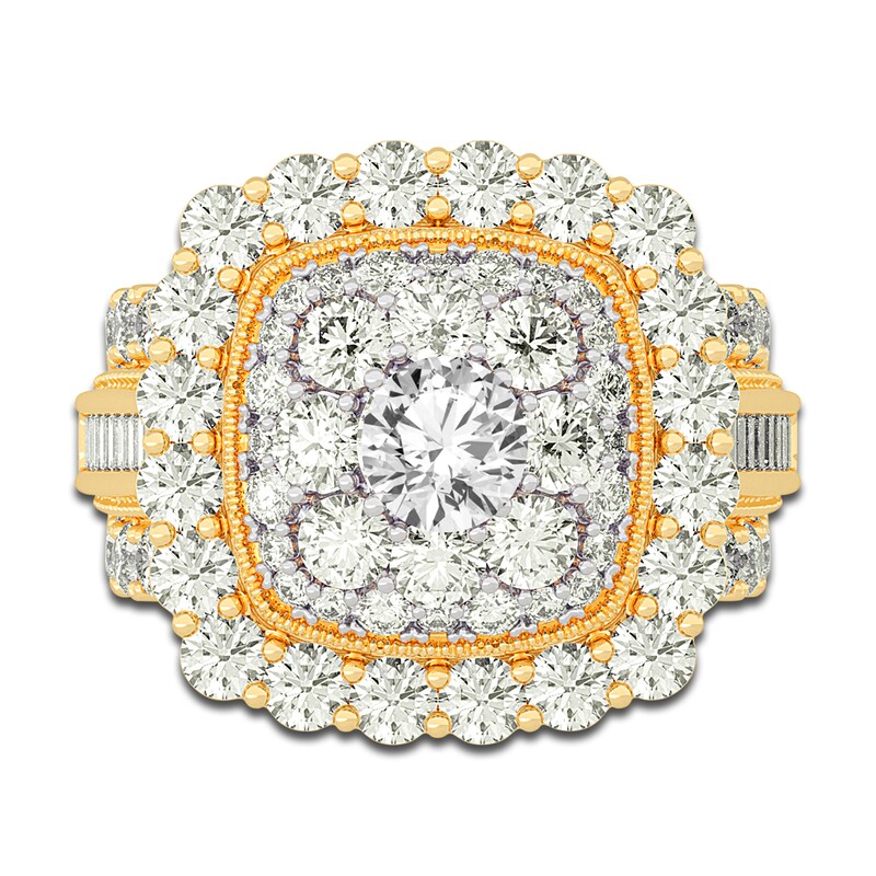 Main Image 3 of Diamond Halo Engagement Ring 4 ct tw Round/Baguette 14K Yellow Gold