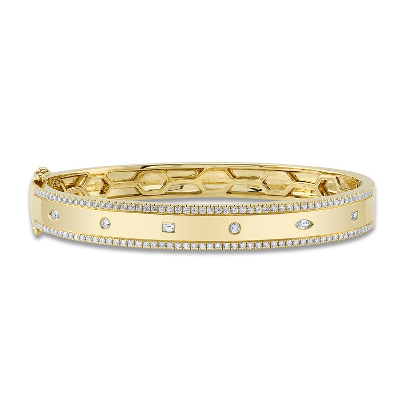 Main Image 1 of Shy Creation Diamond Bangle Bracelet 1 ct tw Round/Baguette/Marquise 14K Yellow Gold SC55023851ZL