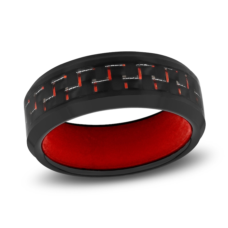 Main Image 1 of Men's Wedding Band Red Silicone/Tungsten 8.0mm
