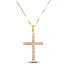 Diamond Cross Pendant Necklace 1/4 ct tw Round 14K Yellow Gold 18"