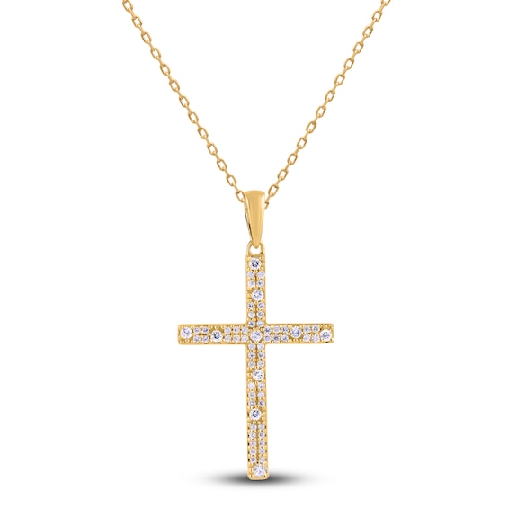 Diamond Cross Pendant Necklace 1/4 ct tw Round 14K Yellow Gold 18"