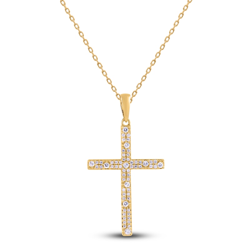 Diamond Cross Pendant Necklace 1/4 ct tw Round 14K Yellow Gold 18